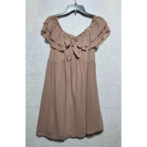 Khaki Ruffle Off the Shoulder Mini Dress Textured Women's Large